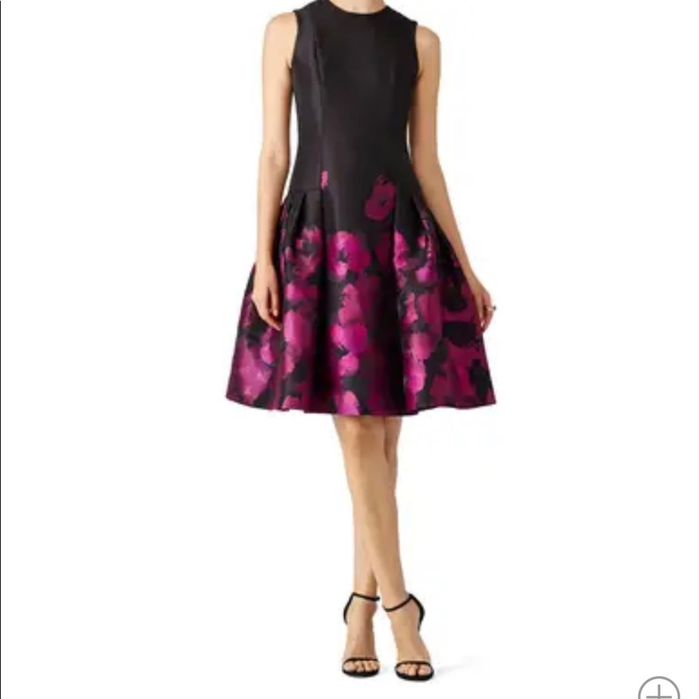 Carmen Marc Valvo Magenta Blossom Black Dress